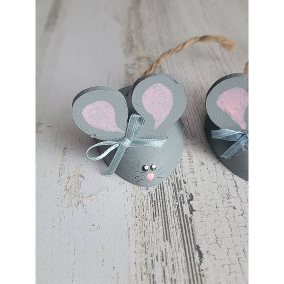 Wooden gray mice mouse spring figure decor set - Picture 2 of 9